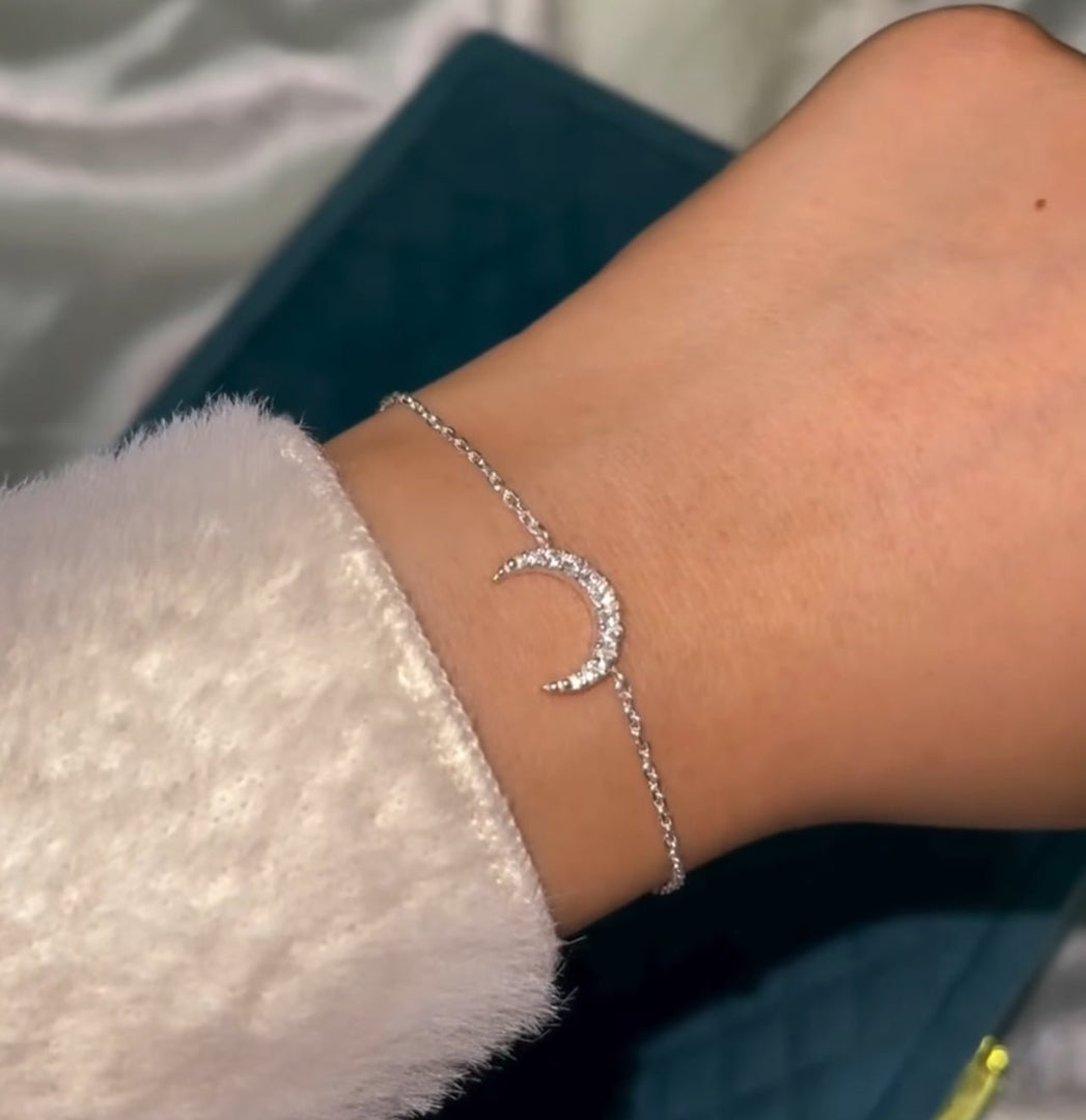 92.5 Silver Crescent Moon Bracelet For her