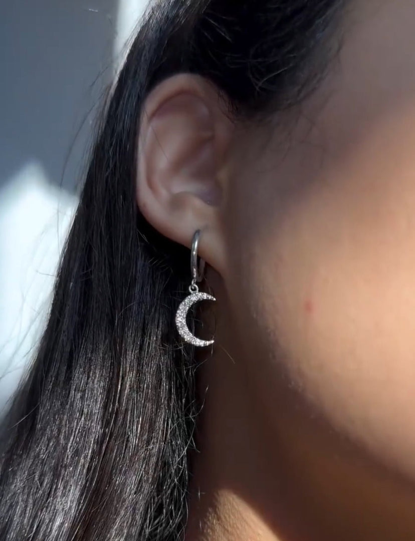 92.5 Silver Crescent Moon Hoop Earrings