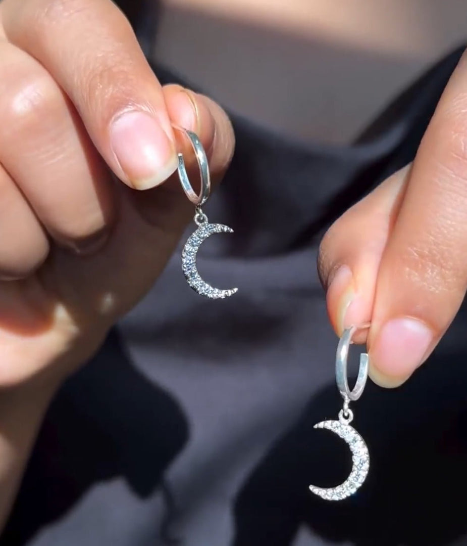 92.5 Silver Crescent Moon Hoop Earrings