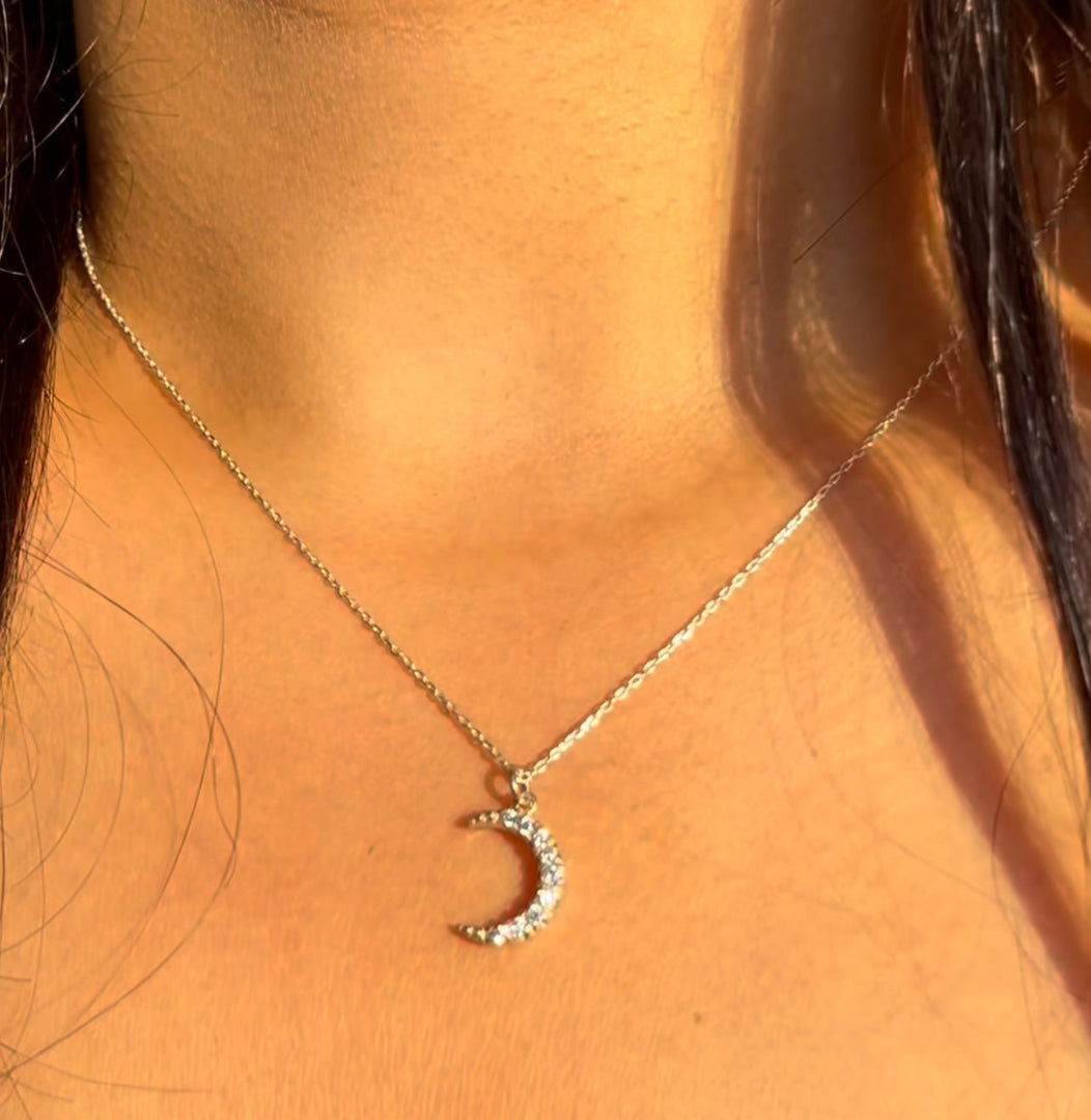 92.5 Silver Crescent moon Neckalce