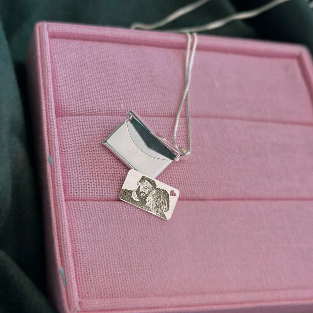 92.5 Silver Envelope Message Box Photo Customize Necklace For Your Loveones